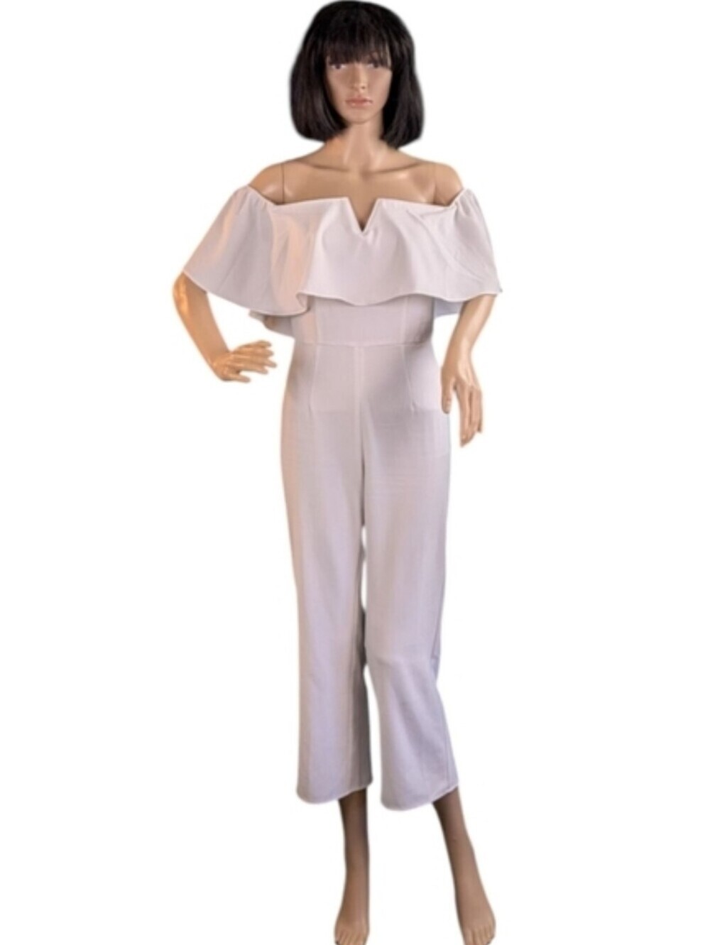 Leith Off The Shoulder Flounced Cropped Fitted Jumpsuit